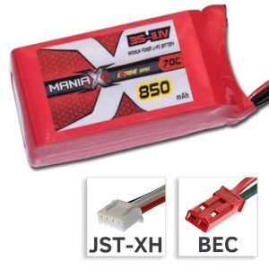 ManiaX Batteria Lipo 3S 11,1V 850mAh 70C - BEC